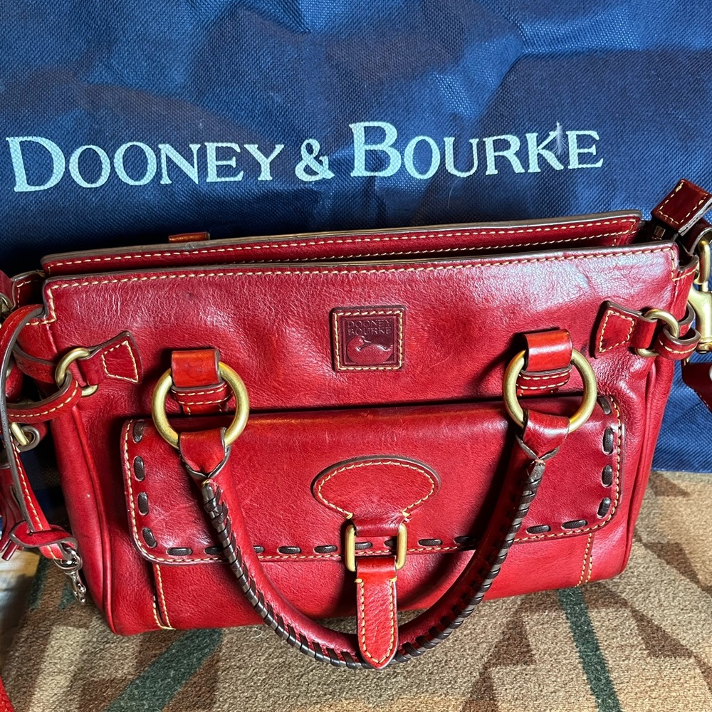 Dooney & Bourke Italian red florentine leather front pocket satchel
